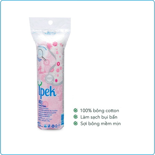 [Tặng 3 mặt nạ dermal] Combo 20 bông tẩy trang Ipek chính hãng không xơ bông 80 miếng