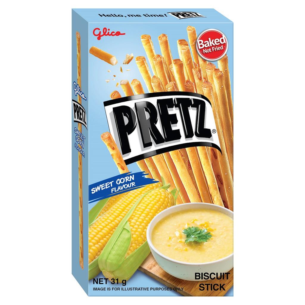 Bánh que nướng giòn 4 vị GLICO Pretz (Combo 10 hộp - 3 khoai tây 3 BBQ Gà 2 Pizza 2 Bắp)