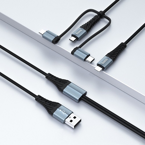 Cáp sạc nhanh Hoco đa năng 2 Lightning - Micro USB - Type C tương thích mọi thiết bị - Hàng chính hãng