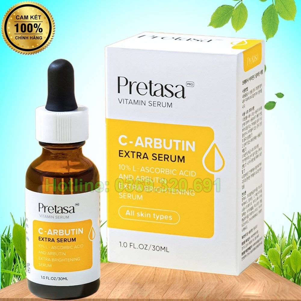 Serum Pretasa C-Arbutin extra giúp giảm thâm nám, da không đều màu, chống lão hóa, cấp ẩm chuyên sâu