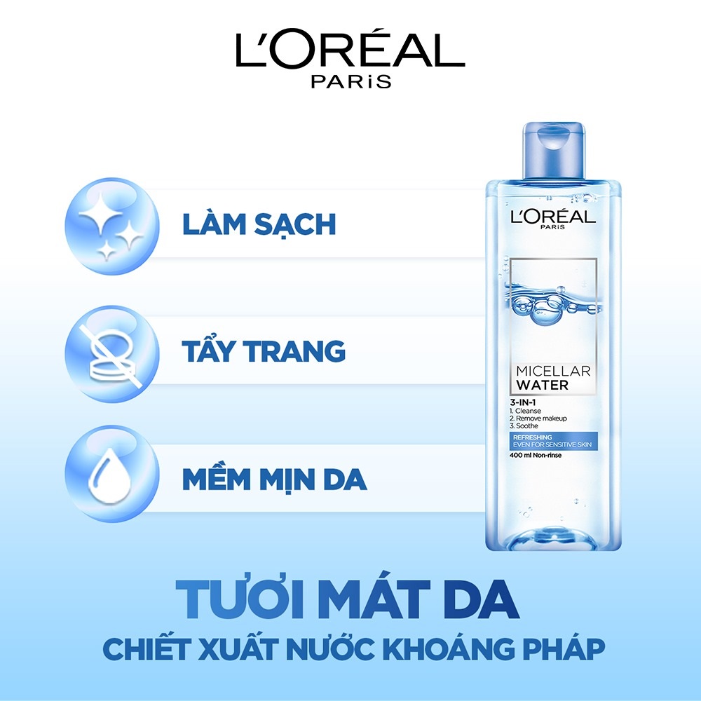 Nước tẩy trang Loreal Micellar Water 3-in-1 Refreshing Even For Sensitive Skin