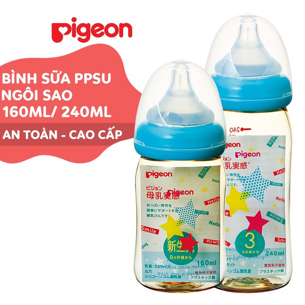 Bình sữa cổ rộng PPSU Plus Ngôi sao Pigeon 160ml/240ml