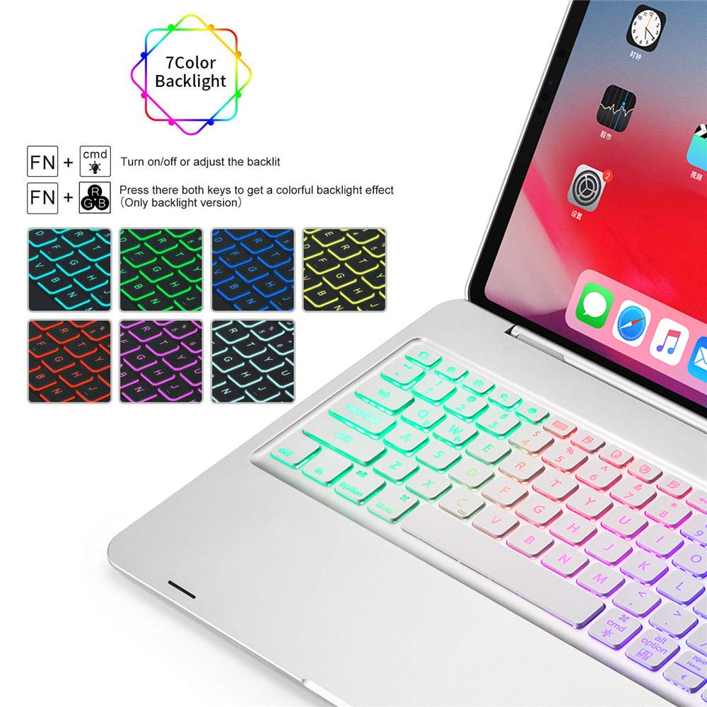 Bàn phím Bluetooth F17 dành cho ipad pro 12.9 (2018) NEW có đèn nền 7 màu Ốp Lưng Máy Tính Bảng Bao Da Thông Minh