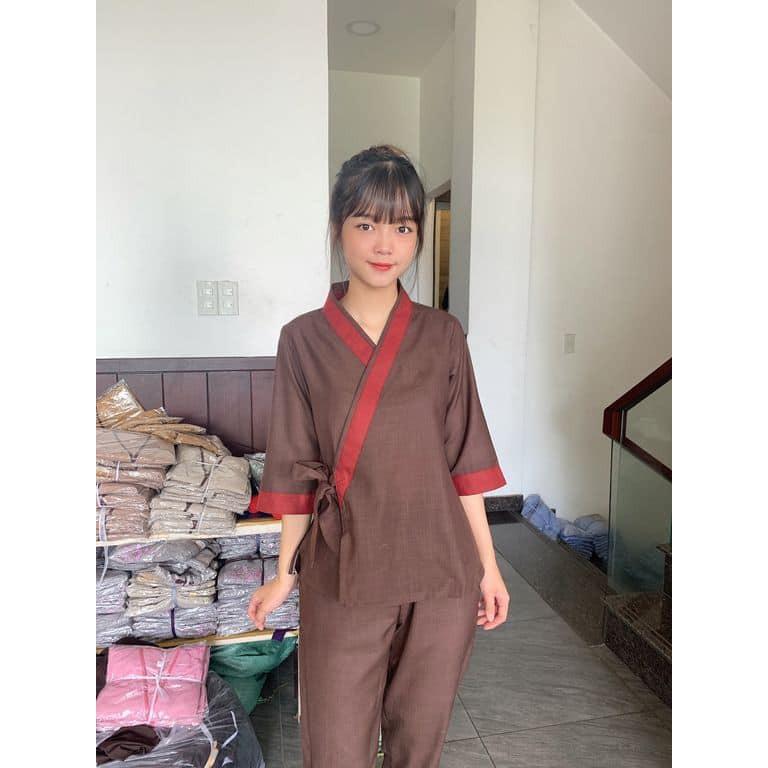 ĐỒ LAM ĐI CHÙA PHÁP PHỤC PHẬT GIÁO # xéo nhạt nơ viền to