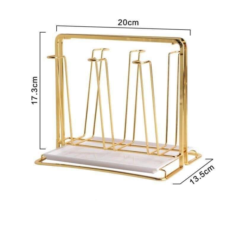 Giá úp ly, úp cốc mạ vàng kèm khay hứng nước