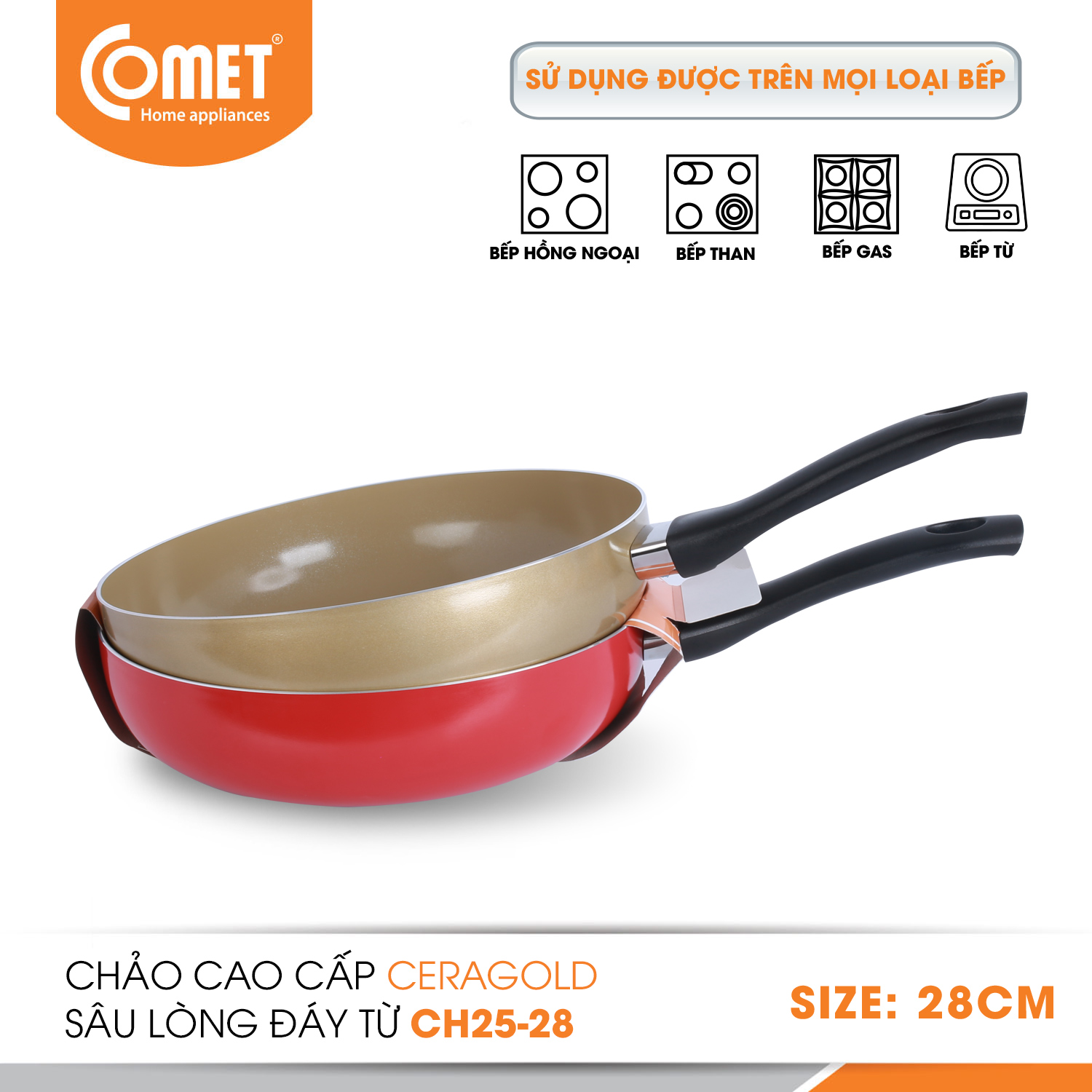 Chảo chống dính cao cấp lòng sâu đáy từ Comet CH25-28 (Giao màu ngẫu nhiên)