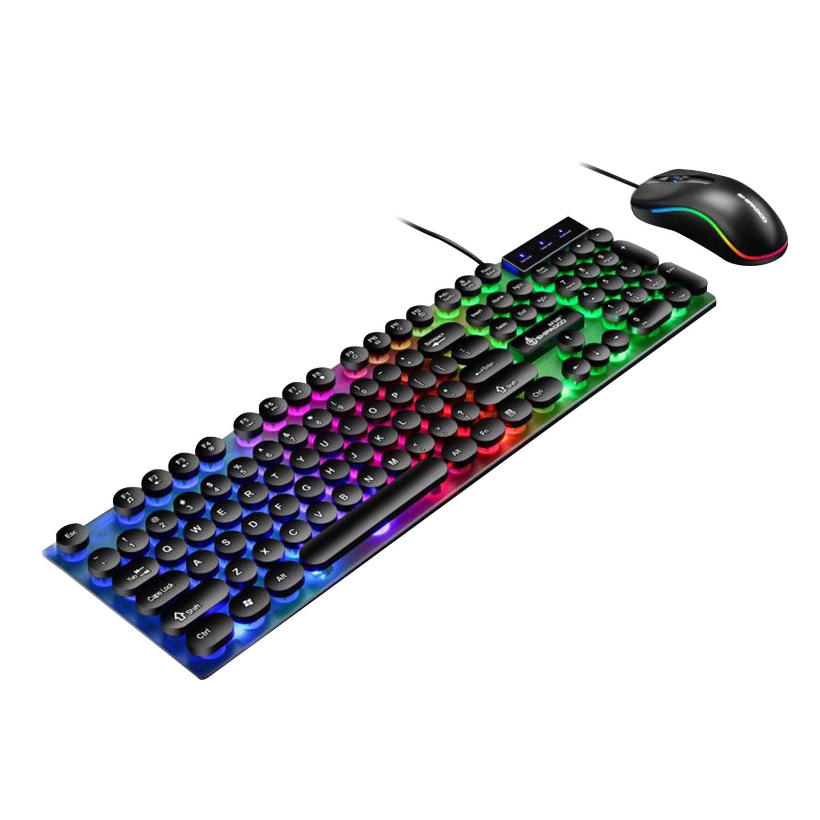 USB Wired RGB Rainbow Backlit Luminous Gamer Mouse Keyboard Set for Working or Games