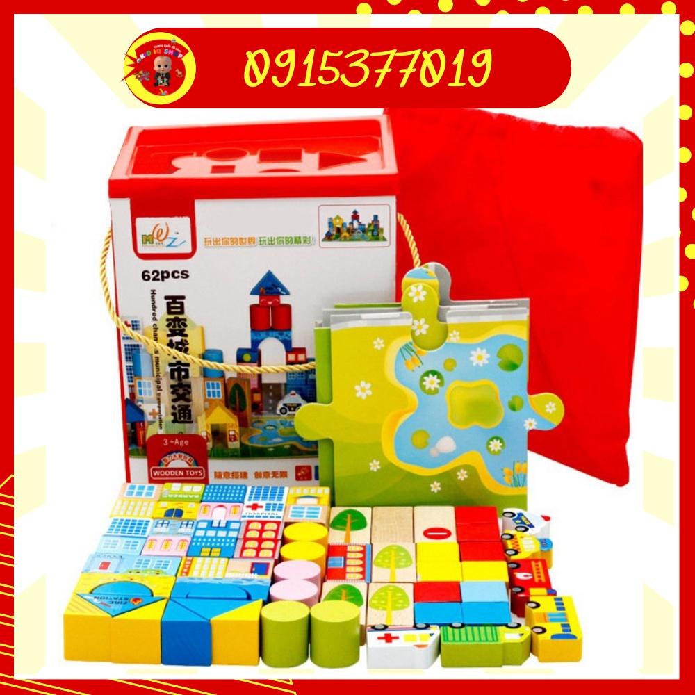 Đồ chơi lắp ráp ghép mô hình giao thông thành phố 62 chi tiết bằng gỗ
