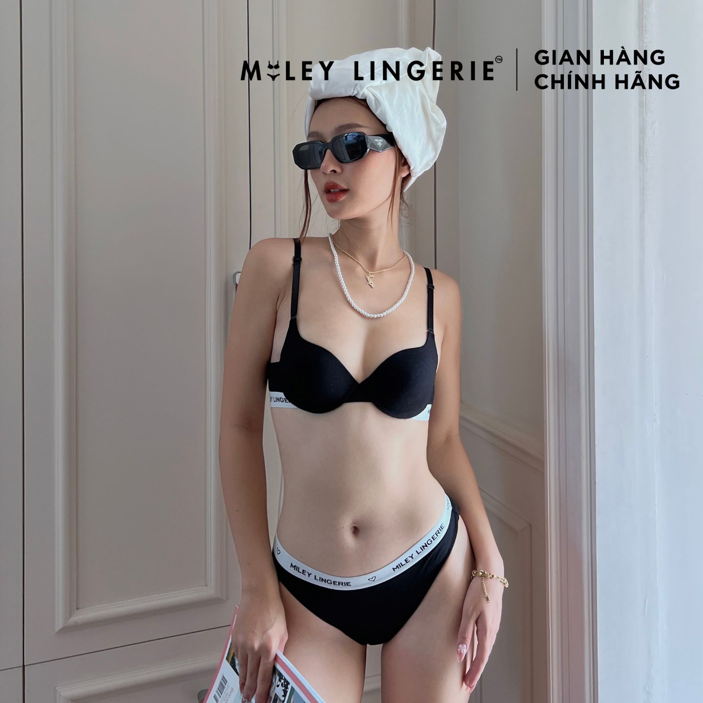 Bộ Đồ Lót Viền Lưng Logo Miley Vải Sợi Thiên Nhiên BamBoo Miley Lingerie BRB001_FBS01