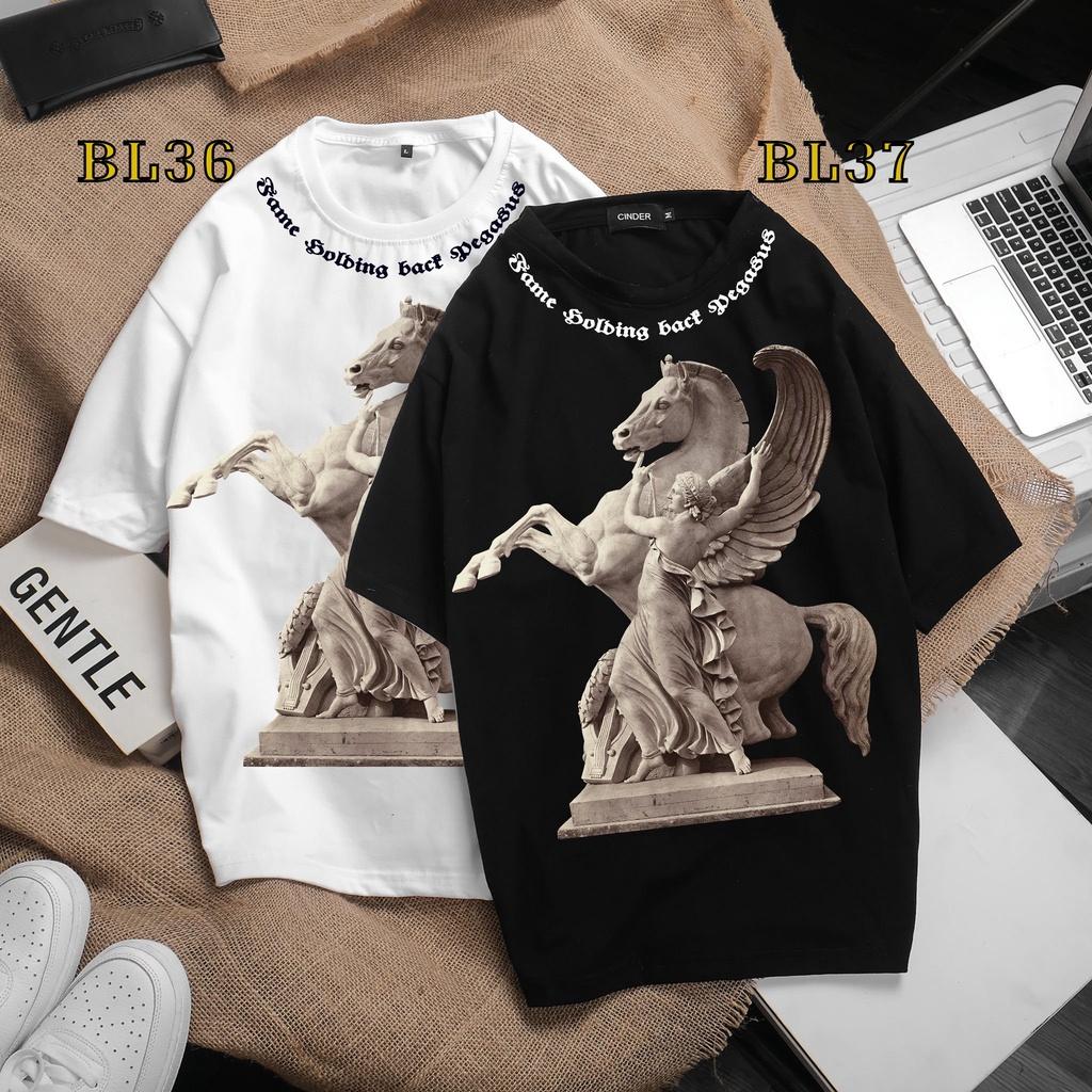 Áo thun ngựa trắng tay lỡ nam nữ, áo phông form rộng unixe chất cotton mát mịn thấm hút mồ hôi BIKEN