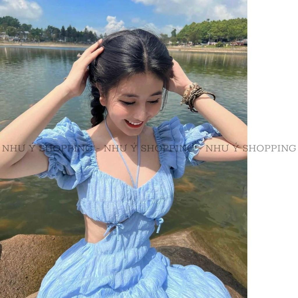 Đầm maxi đi biển chất thun xốp co giãn kiểu cắt xẻ sexy 4 màu hot trend mùa hè-TPxop