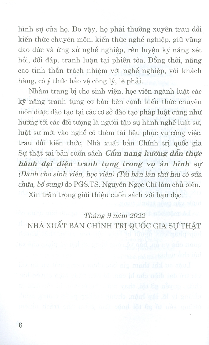 Cẩm Nang Hướng Dẫn Thực Hành Đại Diện Tranh Tụng Trong Vụ Án Hình Sự (Dành cho sinh viên, học viên) (Tái bản lần thứ hai có sửa chữa, bổ sung)