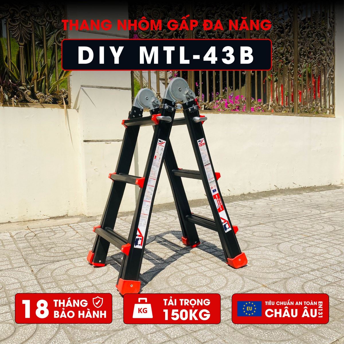 Thang nhôm gấp đa năng DIY MTL-43B chiều cao sử dụng tối đa chữ A 1.43M chữ I 2.9M ( đai đỏ )