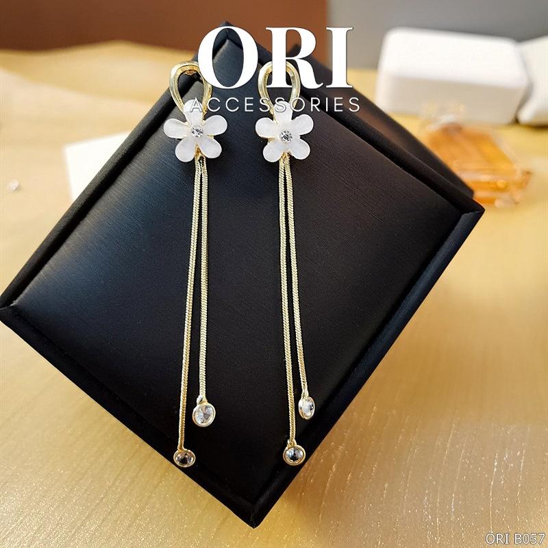 Khuyên tai bông hoa đính đá dáng dài Jocasta sang trọng ORI ACCESSORIES B057