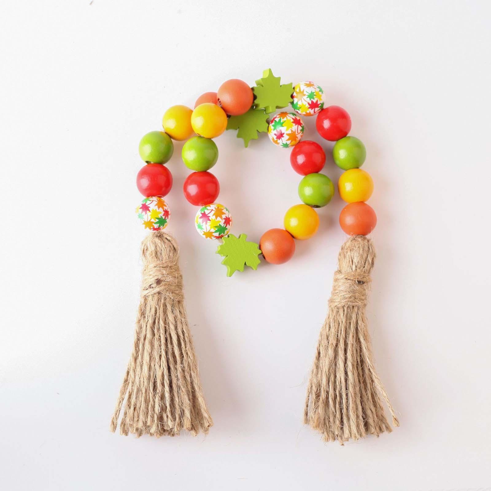 Thanksgiving Fall Beads Wooden Beads Beading Round Ornament Maple Leaf Beads Loose Beads Spacer Beads for Pendant DIY Crafts Jewelry Making