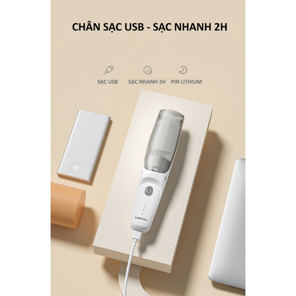 Tông Đơ Cắt Tóc Cho Bé MST Tích Hợp Vừa Cắt Vừa Hút Tóc - Tặng Kèm Miếng Quây Và Lau Tóc