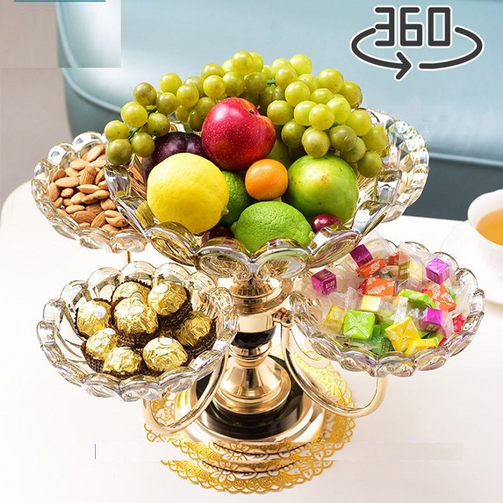 Khay Mứt Tết Pha Lê trong suốt, xoay 360 độ đựng bánh kẹo Cao Cấp Phong Cách Châu Âu