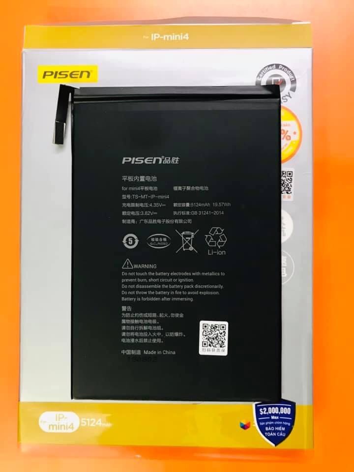 Pin sạc PISEN TS-MT- iPad Mini4 - 5124mAh ( IPAD - mini 4 ,3.8V , 5124mAh _ Black _ Hàng chính hãng