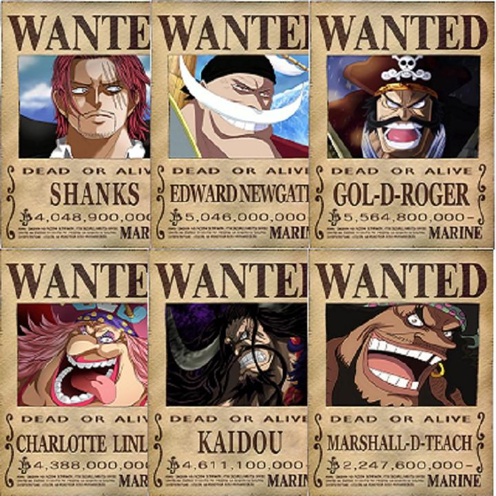 Bộ 6 tấm truy nã tứ hoàng và Roger trong Onepiece yonko wanted poster loại mỏng