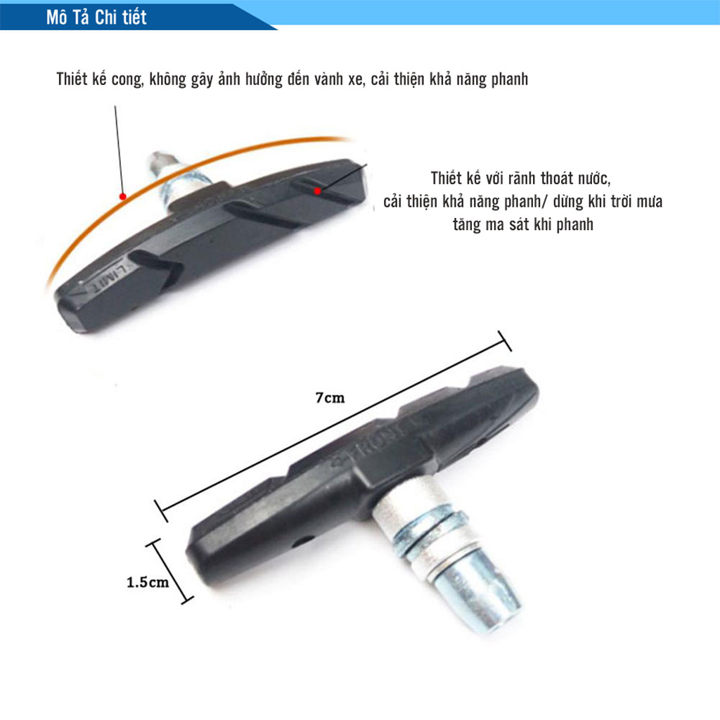 Má Phanh Chữ V Xe Đạp Có Đệm Khóa Cao Su 70mm Xe Đạp Leo Núi, Địa Hình (2 chiếc/ bộ) MaiLee