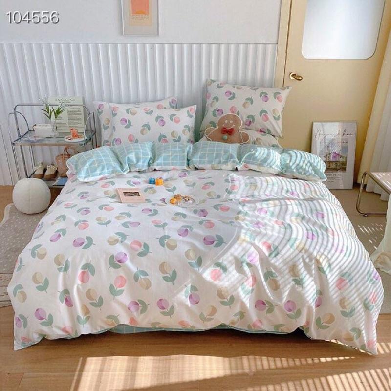 Bộ Chăn Ga Gối Cotton Living 100%cotton Hàng Nhập Khẩu Cao Cấp 4 Món Hoa tuylip