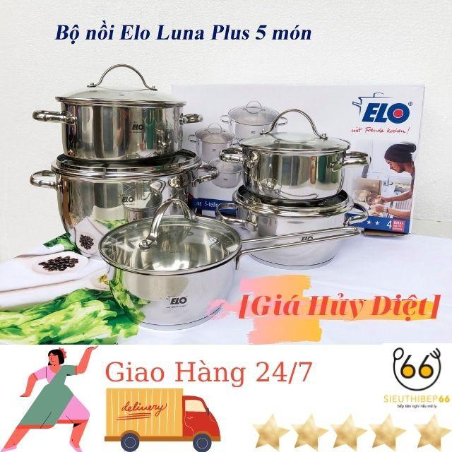 Bộ Nồi Bếp Từ Elo LUNA PLUS 5 Món,1-7L, Size 16-24cm, Bộ Nồi Inox Đáy Từ, Chảo Chống Dính Bếp Từ