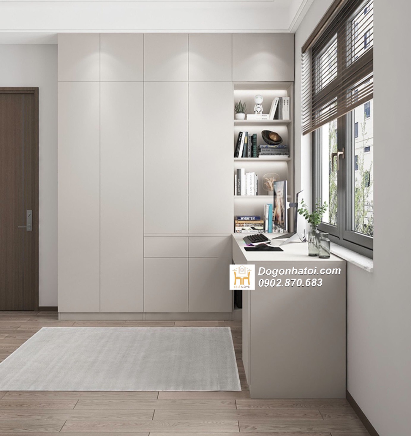 Bàn học kèm tủ quần áo góc chữ L - TA215