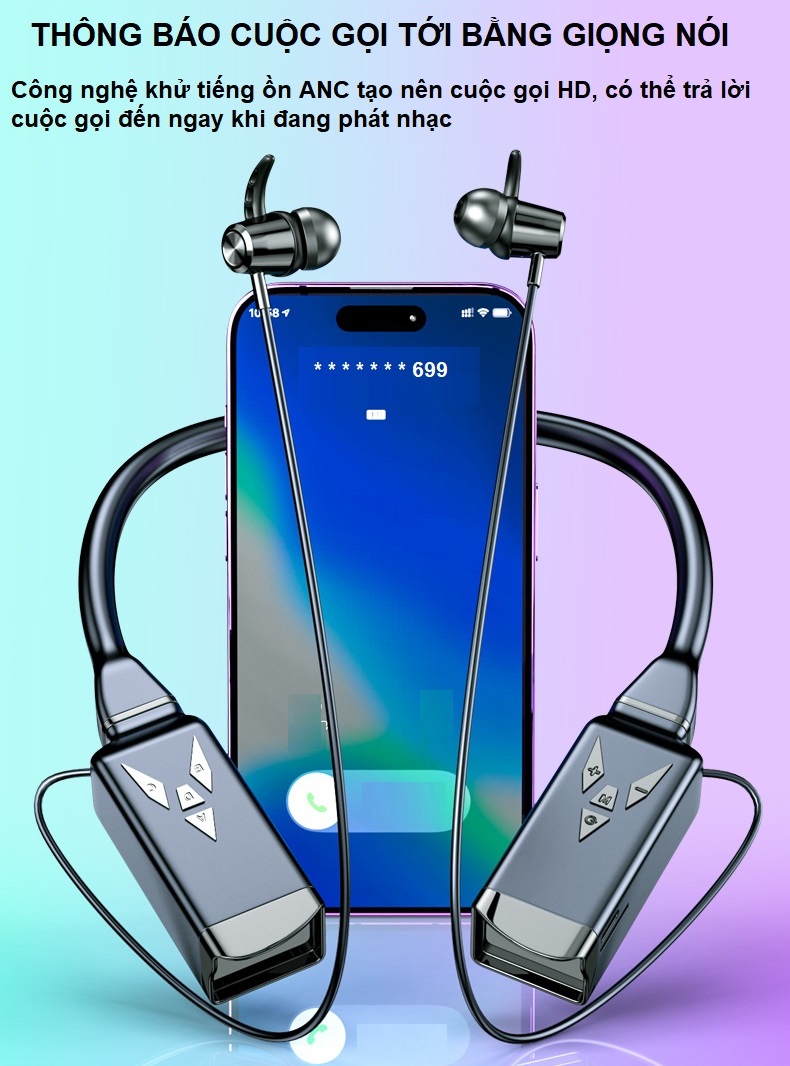 Tai Nghe Bluetooth 5.3 Thể Thao Quàng Cổ  , Âm Thanh Nổi  Hifi Stereo , Pin Khủng 3000mAh  Sử Dụng Liên Tục Lên Đến 100 Giờ