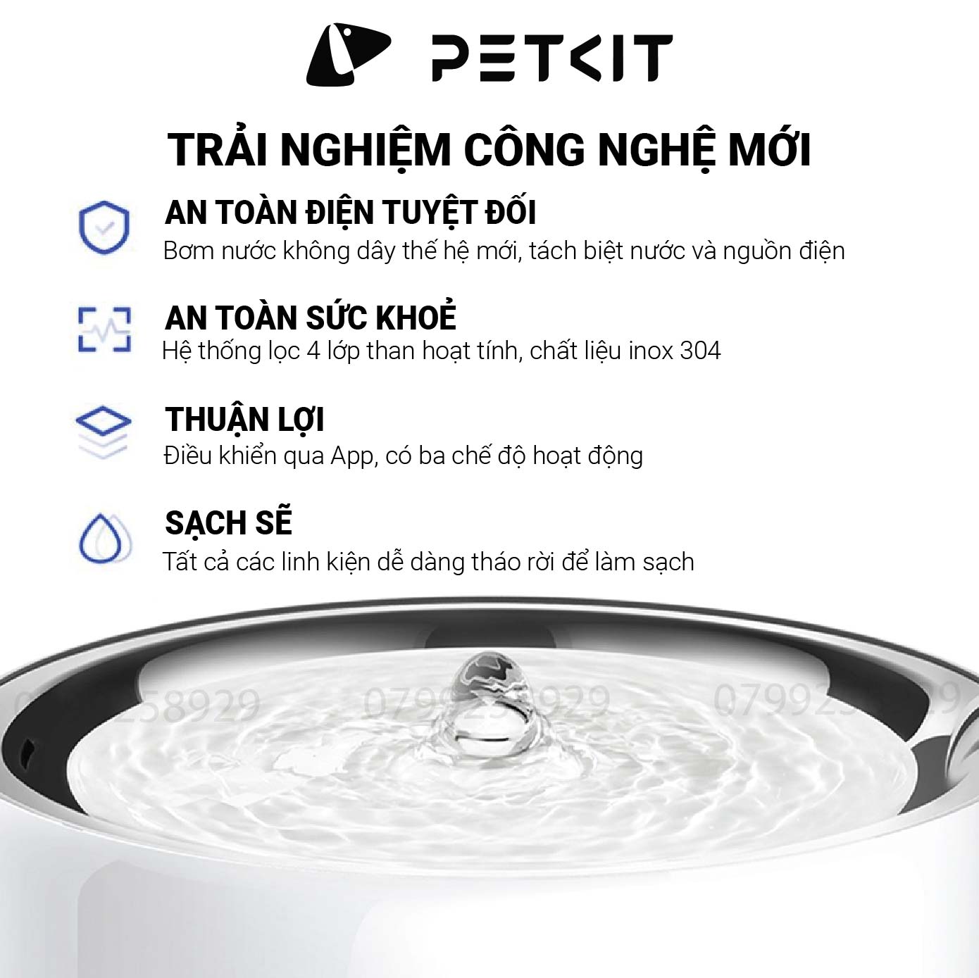 Đài Phun Nước, Máy Lọc Nước Cho Mèo Petkit Eversweet 3 PRO Chất Liệu Inox 304 và Nhựa ABS Sử Dụng Bơm Không Dây Thế Hệ 6