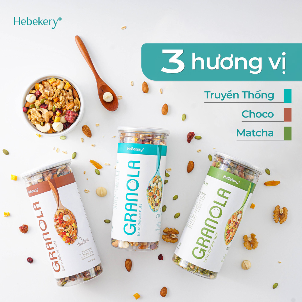 Combo 3 Hũ 500gr Granola Siêu Hạt 3 Vị - Ngũ Cốc Dinh Dưỡng HEBEKERY by HEBE