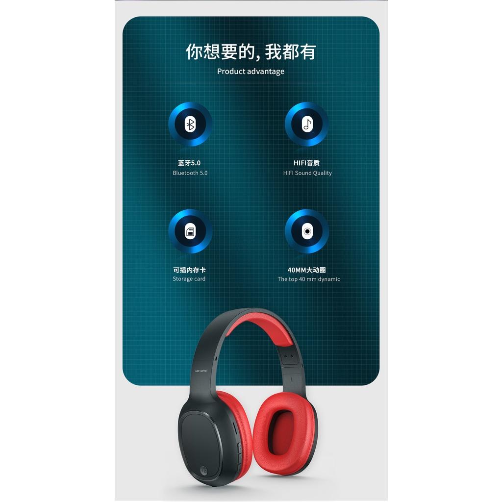 Tai nghe chụp tai WEKOME Bluetooth 5.0 Hỗ Trợ Thẻ Nhớ - Hàng nhập khẩu