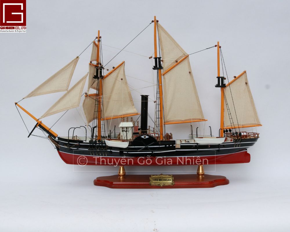 Mô Hình Thuyền Gỗ Phong Thủy Dạng Thuyền Cổ USS MICHIGAN Chính Hãng Hàng Xuất Khẩu Chất Lượng Cao
