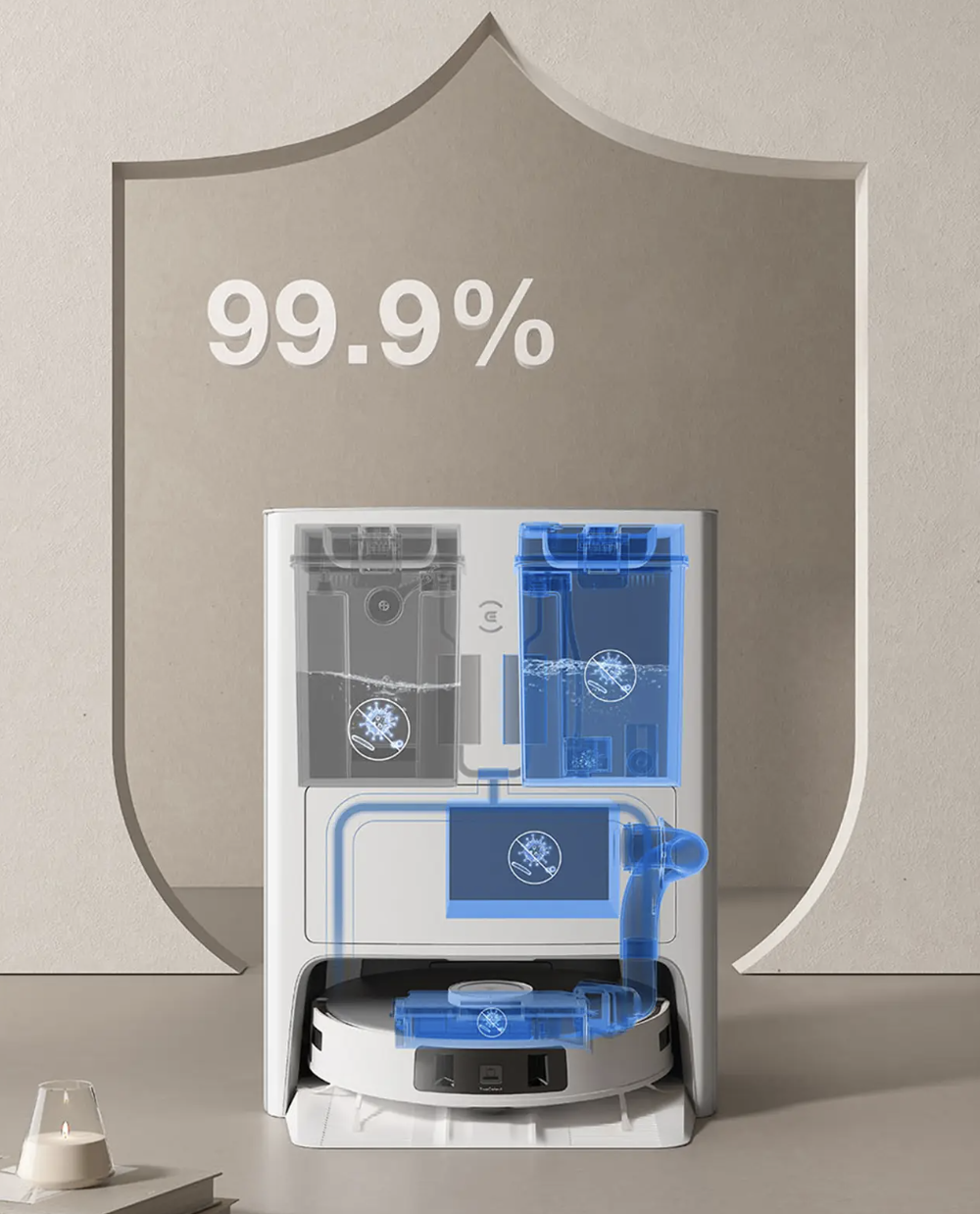 Robot Hút Bụi Lau Nhà Ecovacs T50 Pro Omni 15.000 Pa Tự Pha Nước, Giặt Nước Nóng, Vệ Sinh Khoang Giặt - Hàng Chính Hãng