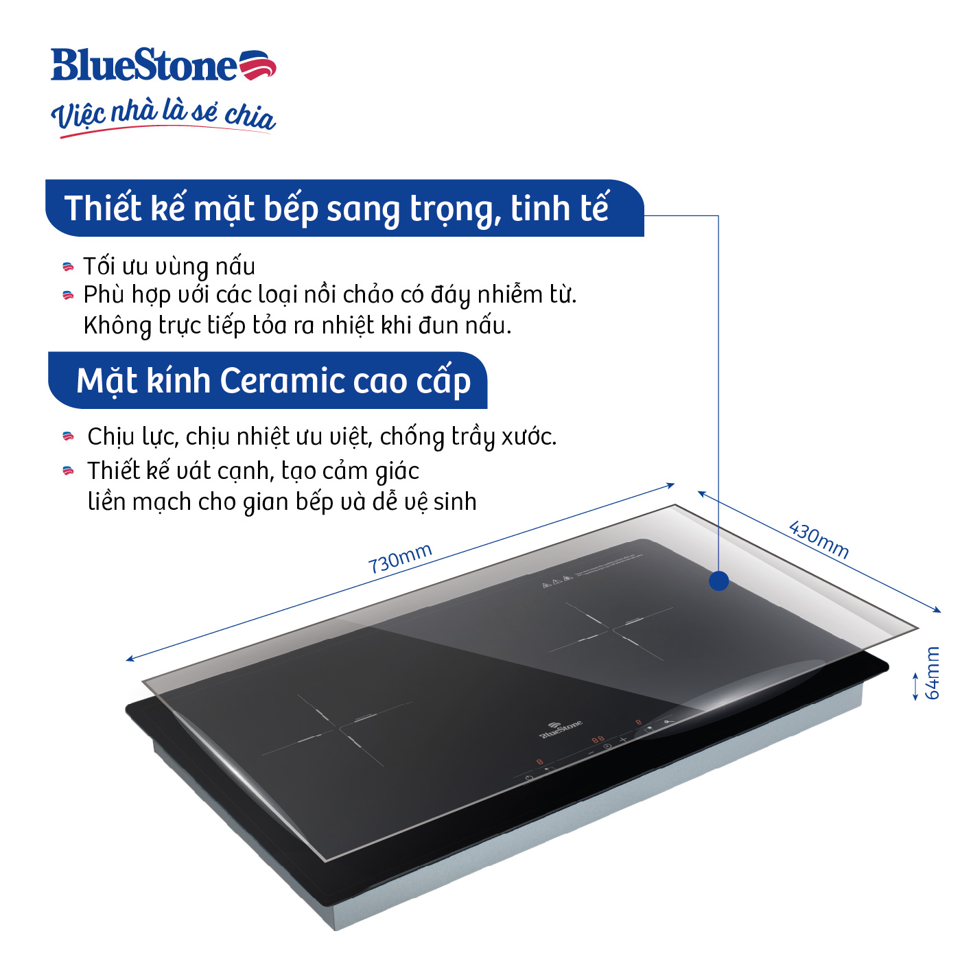 Bếp âm từ đôi BlueStone ICB-6818 (4000W) - Hàng chính hãng