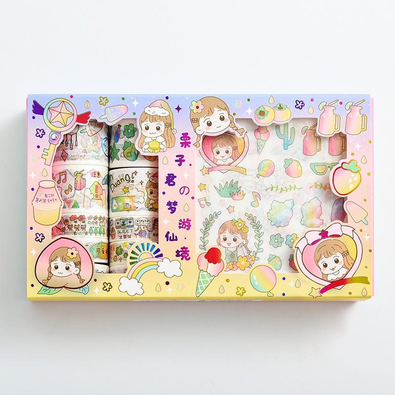 Washi Tape Sticker Cute Hình Dán Bullet Journal Cô Bé Đáng Yêu Hộp Washi Stickers Trang Trí Sổ Tay