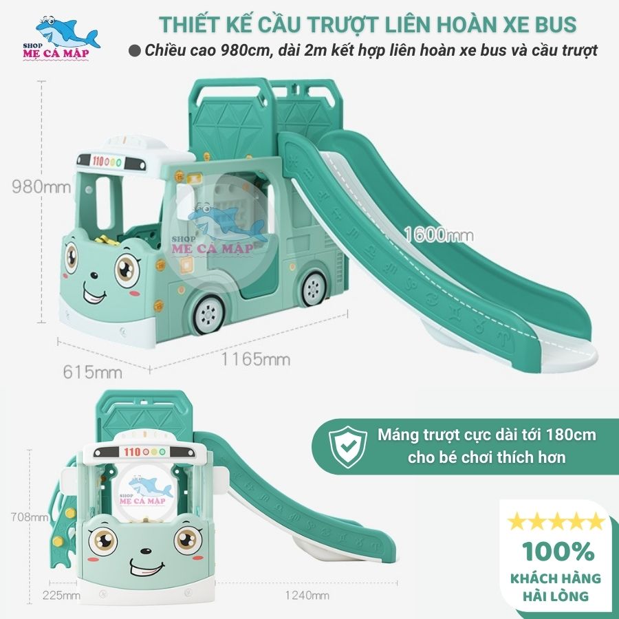 Cầu trượt xe Bus hàng siêu cấp rất dày và nặng, cầu trượt cho bé liên hoàn tải trọng 100kg