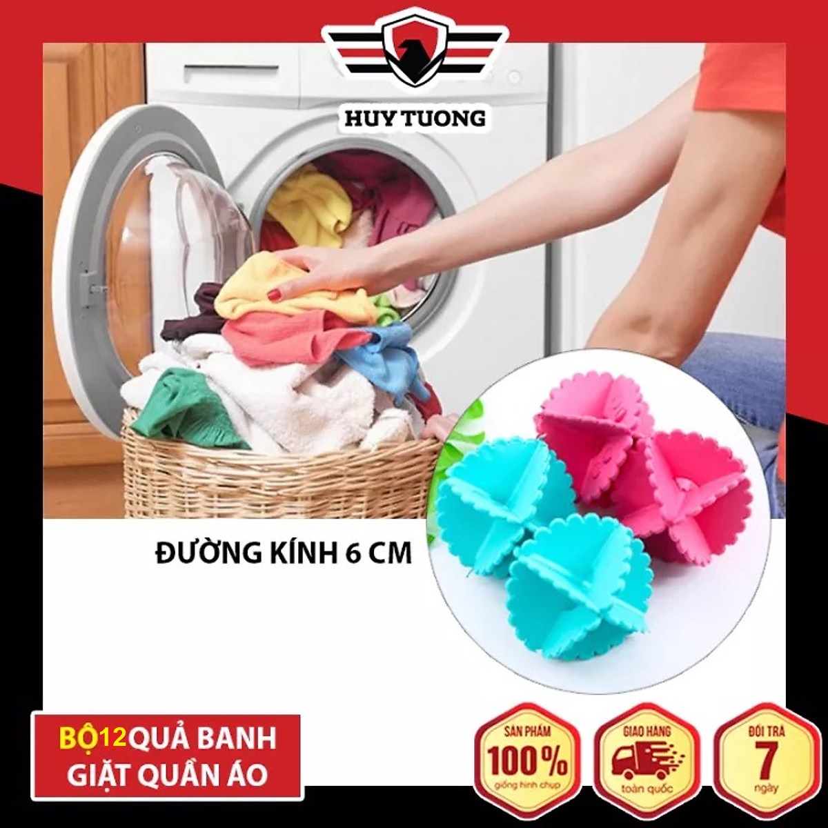 Bộ 12 quả banh giặt nhựa ABS siêu sạch cho quần áo trong máy giặt giảm nhăn nhó bảo vệ sợi vải , phù hợp với mọi gia đình