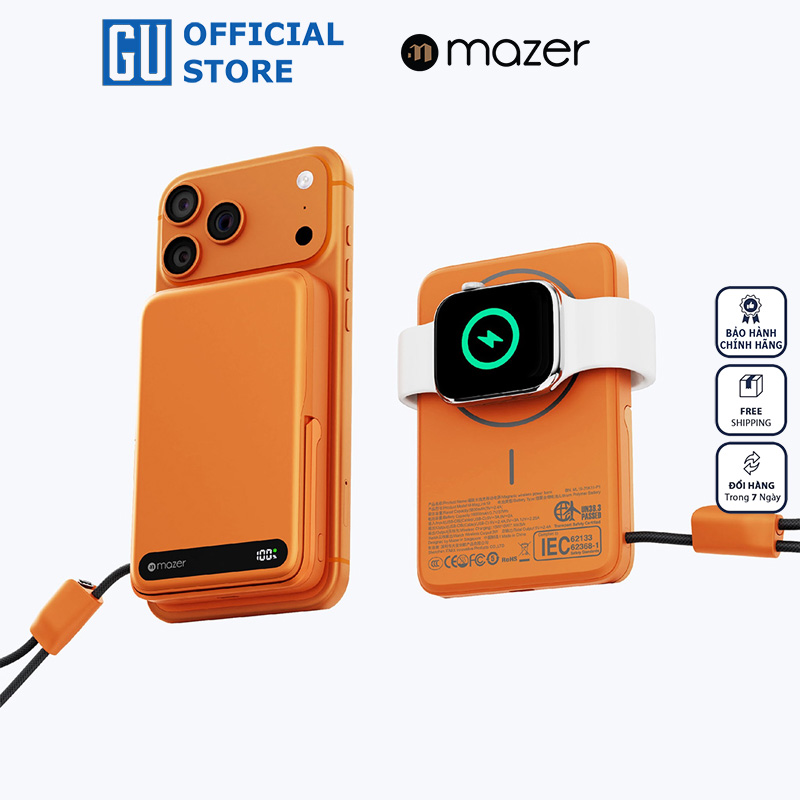 Pin Dự Phòng Không Dây Kèm Cáp MAZER MagLink19 Qi2 15W PD27W 10.000 mAh Chứng Nhận 3C Sạc Được Apple Watch Kèm Chân Đế Hàng Chính Hãng