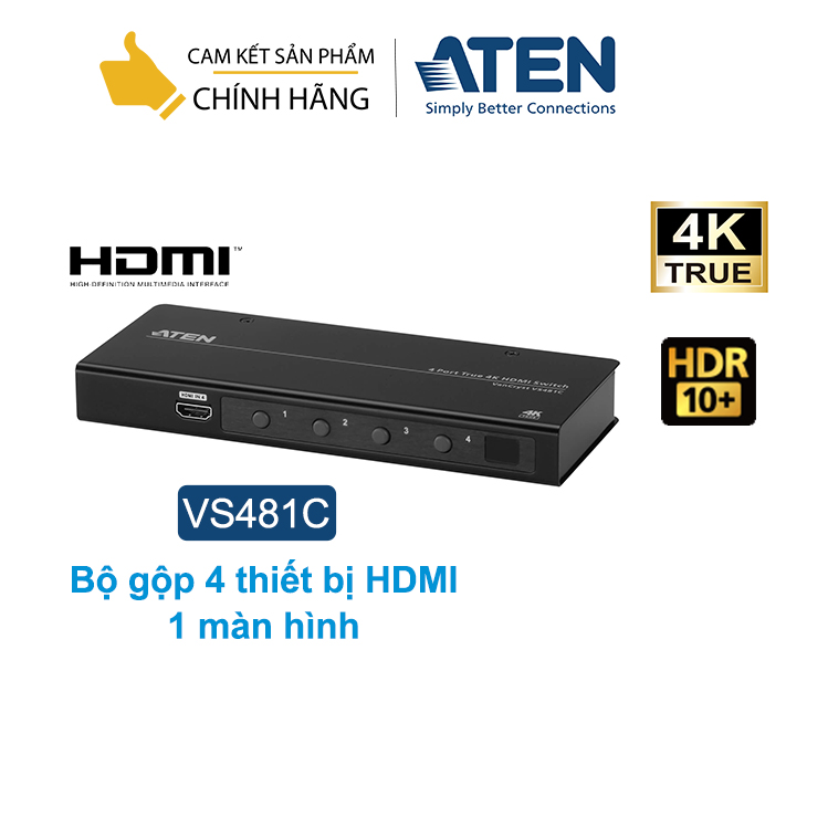 Bộ gộp 4 thiết bị HDMI Aten VS481C dùng chung 1 màn hình, hình ảnh True 4K - Hàng chính hãng