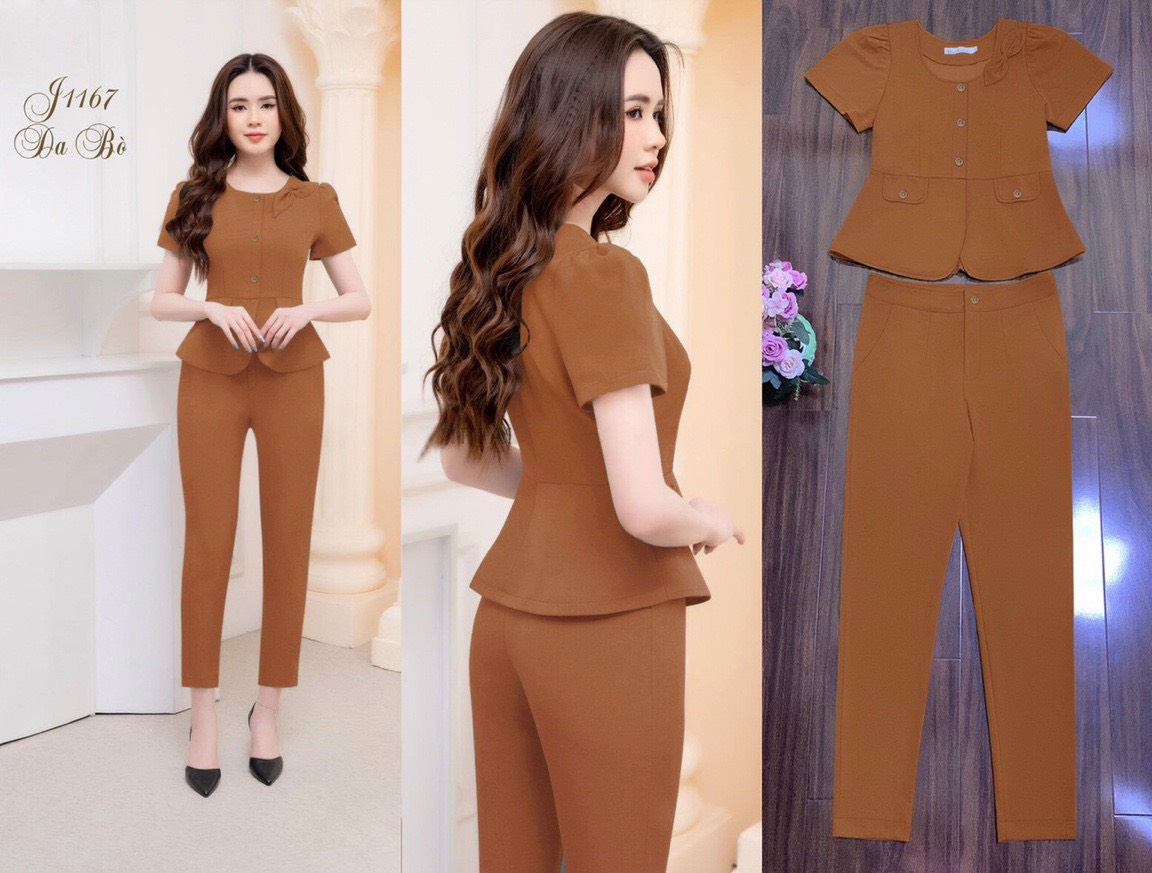 Sét nguyên bộ quần dài áo đính nơ xinh xắn