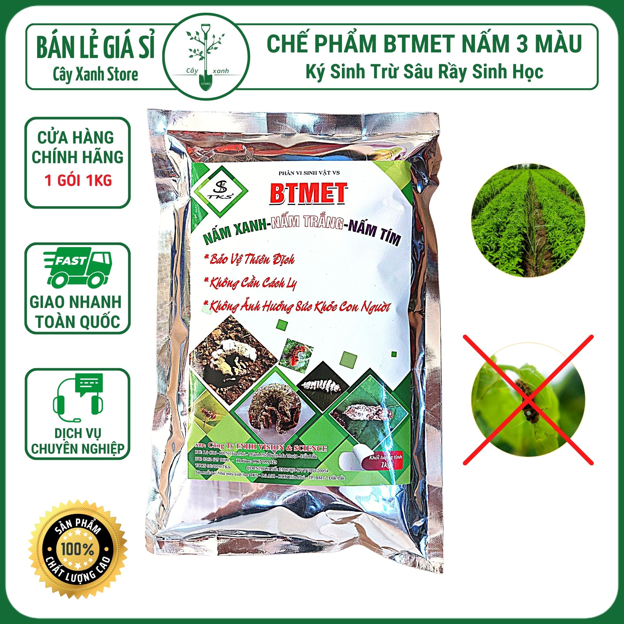 Chế phẩm trừ sâu sinh học TKS BTMET NẤM 3 MÀU - An toàn, Không cần cách ly - Gói 1kg - Cây Xanh Store