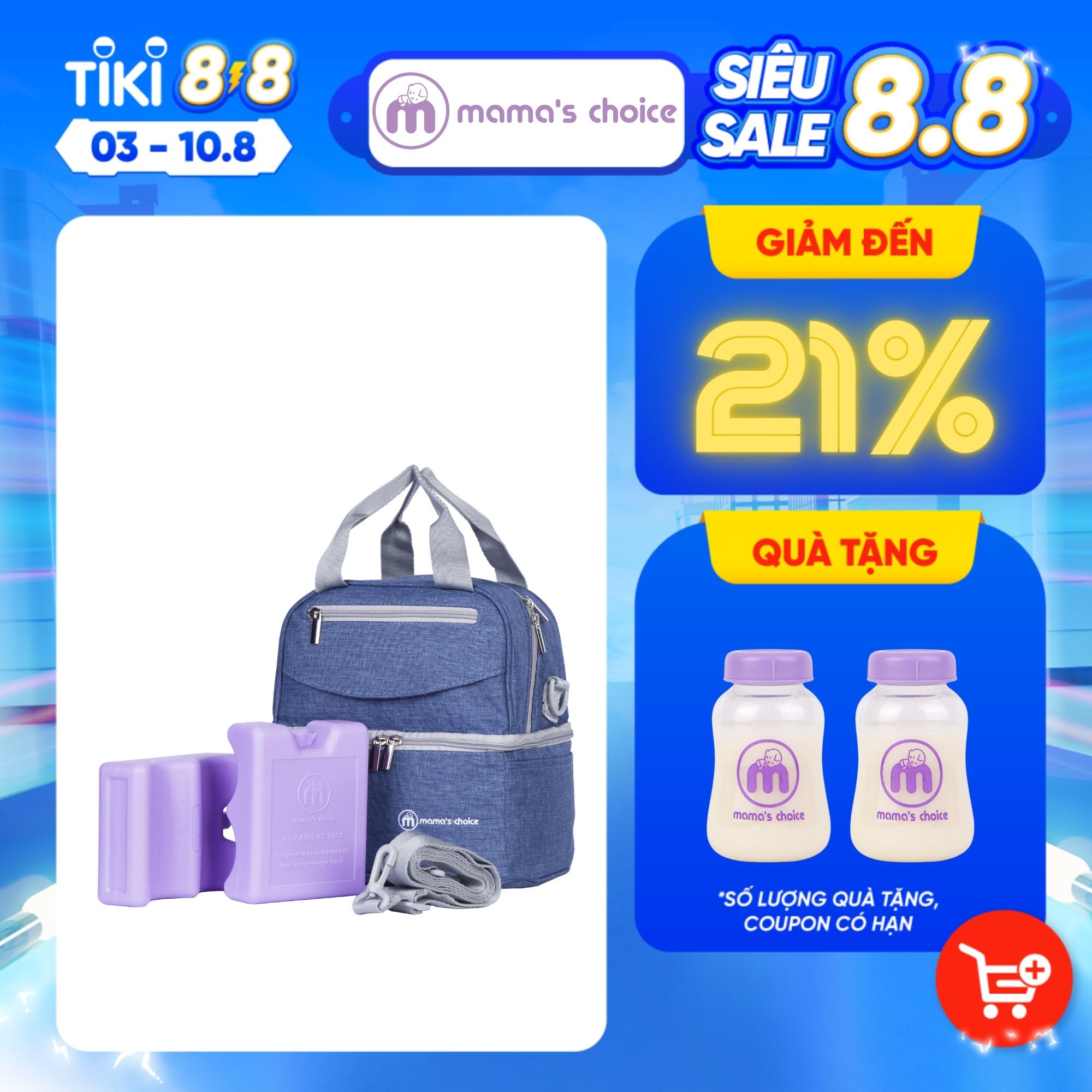 Balo Giữ Nhiệt Bỉm Sữa Mama’s Choice, Giữ Lạnh Sữa Mẹ Lên Đến 14h, Giữ Ấm Thức Ăn Cho Mẹ và Bé, Thiết Kế Thời Trang - Balo + 02 Đá Khô