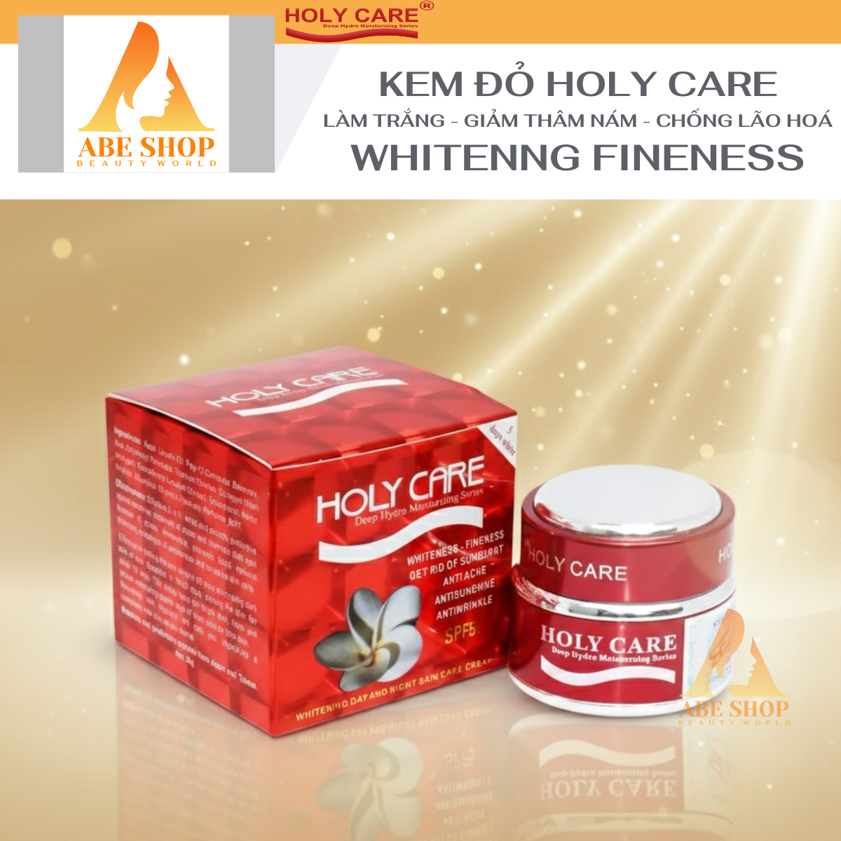 Kem HOLY CARE Đỏ 20g - WHITENING DAY AND CREAM SKIN CARE CREAM Dưỡng Trắng Da - Tái Tạo 5 in 1