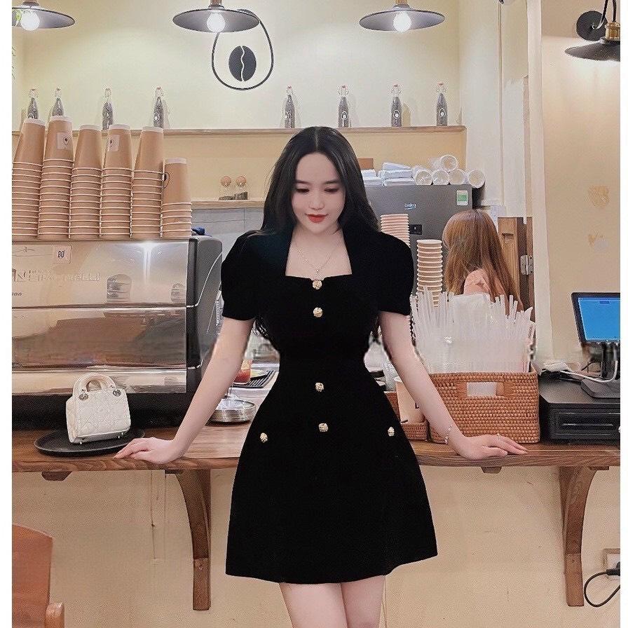 ĐẦM XÒE CỔ VUÔNG TAY PHỒNG ĐÍNH NÚT NGỌC 14115