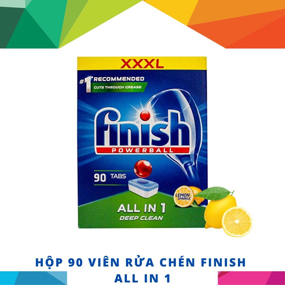 Combo 4 món Hộp 90 viên Finish GIGA All in 1 + Muối Finish 1,5kg + 2 Nước làm bóng Finish 400ml dành cho máy rửa chén EU