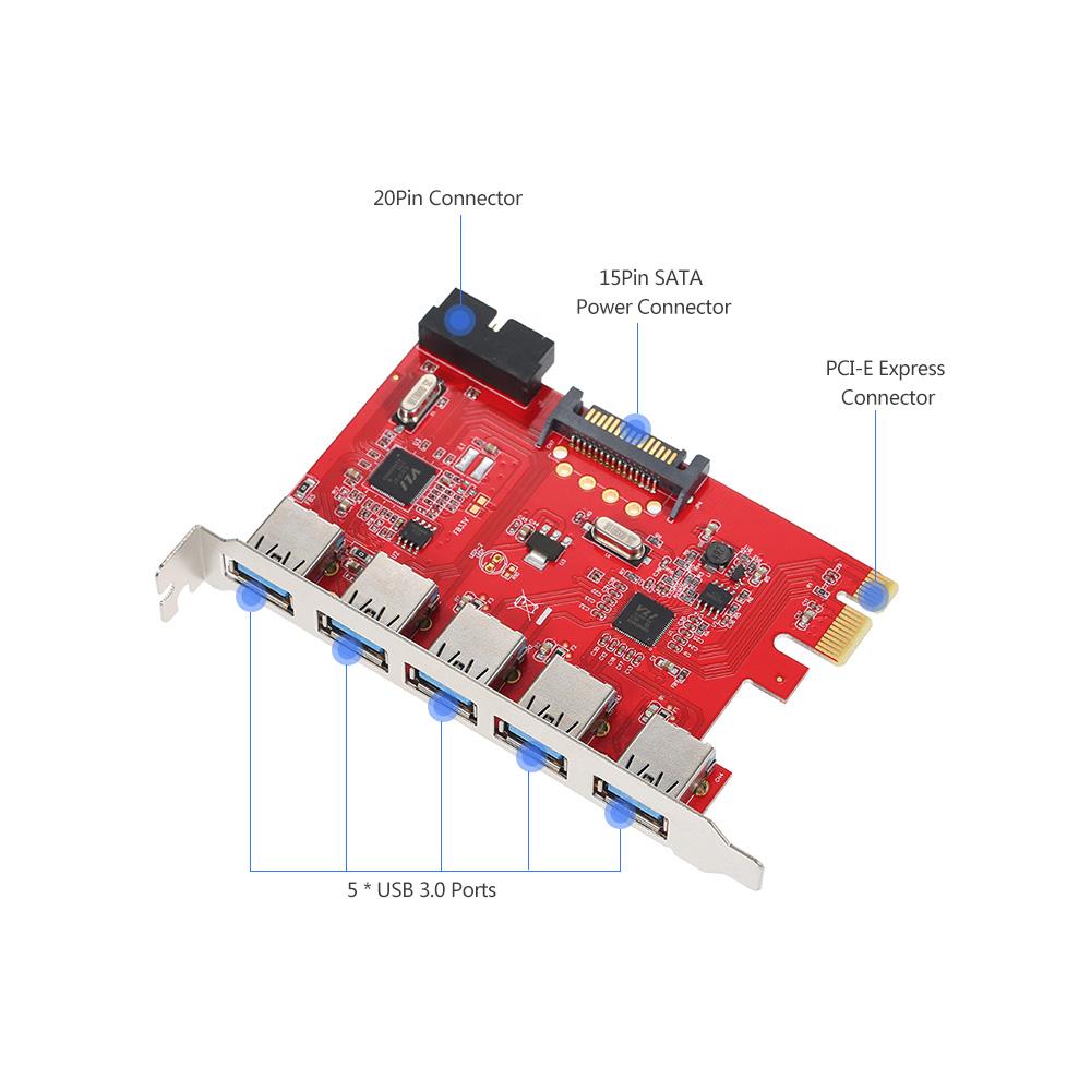 PCI-E sang USB 3.0 5 cổng Express Card mở rộng Mini PCI-E USB 3.0 Adapter Hub Bộ điều khiển với USB 3.0 19Pin bên trong