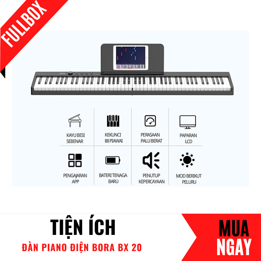 Đàn Piano Điện Bora BX 20 Gấp Gọn - 88 Phím Nặng Cảm Ứng Lực - Kết Nối Bluetooth + Chân Đàn + Tai Nghe