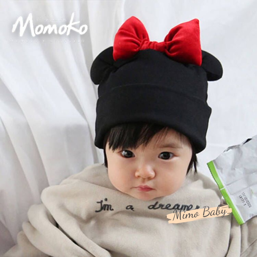 Mũ cotton đính nơ đỏ phồng đáng yêu cho bé MD240 Mimo Baby