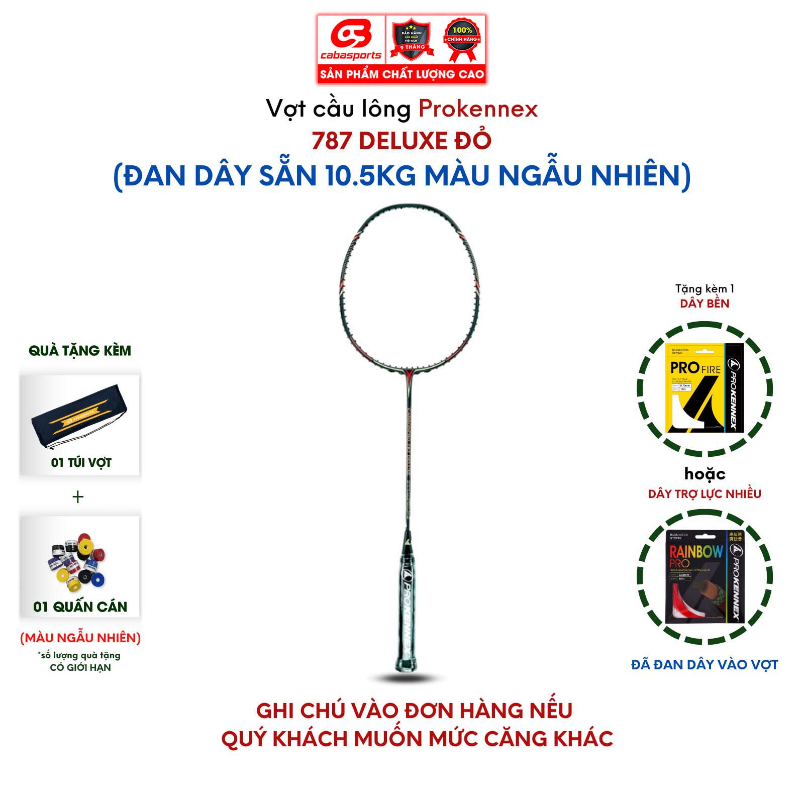Vợt cầu lông đã đan lưới ProKennex CARBON PRO 787 DELUXE đơn chính hãng thể thao thiên công - Tặng kèm quấn cán và túi vải Cabasports