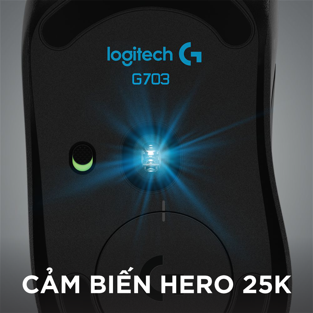 Chuột game không dây Lightspeed RGB Logitech G703 - Cảm biến Hero 25k, tương thích PowerPlay, nhẹ 95g+10g cân tùy chỉnh, pin 60h, PC/Mac - Hàng chính hãng